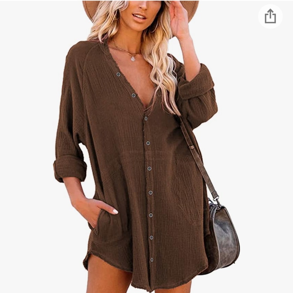 Long sleeves button down oversized tunic dress
